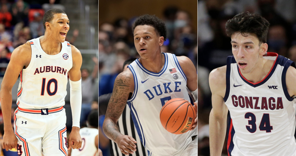 From left: Auburn's Jabari Smith, Duke's Paolo Banchero and Gonzaga's Chet Holmgren are three freshmen who could each be the No. 1 pick in the 2022 NBA draft.