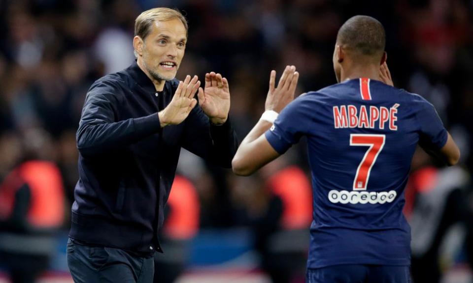 Thomas Tuchel with the Paris Saint-Germain and France forward Kylian Mbappé.