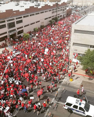 People gather during a teachers' walkout in Phoenix, Arizona, U.S., April 26, 2018 in this image obtained from social media. Instagram/ @jules_s85 via REUTERS