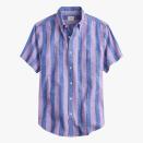 $80, J.Crew. <a href="https://www.jcrew.com/p/mens/categories/clothing/shirts/chambray-and-denim-shirts/short-sleeve-organic-cotton-chambray-shirt/BQ417?display=standard&fit=Classic&color_name=david-stripe-blue-purpl&colorProductCode=BQ417" rel="nofollow noopener" target="_blank" data-ylk="slk:Get it now!;elm:context_link;itc:0" class="link ">Get it now!</a>