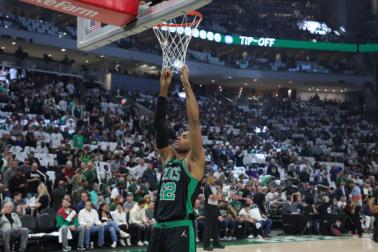 Boston Celtics big man Al Horford had his way with the net against the Milwaukee Bucks in Game 4 of the Eastern Conference semifinals. (Stacy Revere/Getty Images)