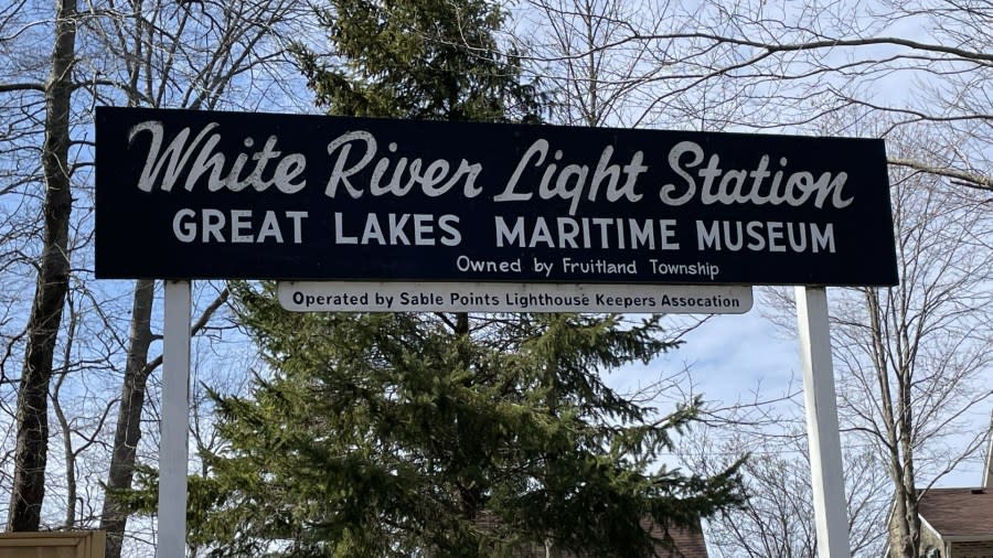 A sign reads: "White River Light Station: Great Lakes Maritime Museum."