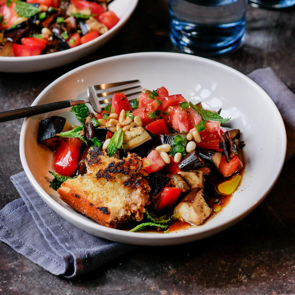 Roasted Eggplant & Tomato Salad with Caramelized Lemon Dressing