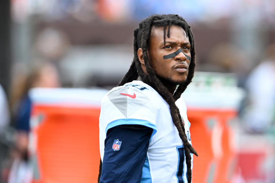 Will the Titans trade DeAndre Hopkins before the deadline? At this point, it doesn't sound like they'd get much for him. (Photo by Nick Cammett/Diamond Images via Getty Images)