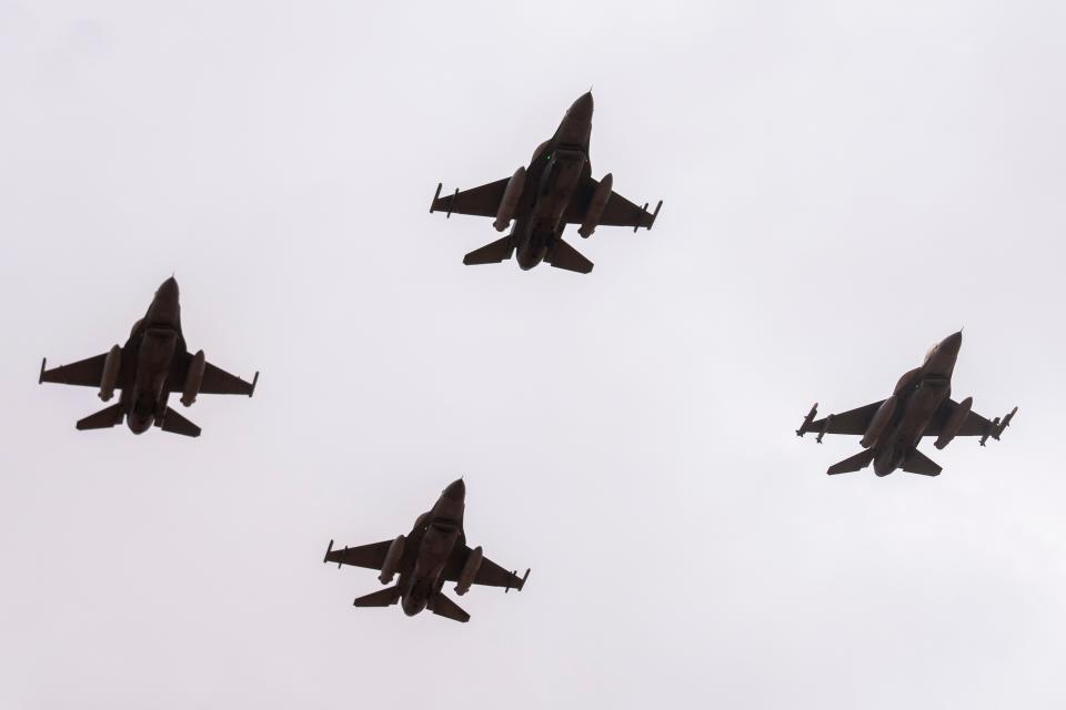 File photo of F-16 jets, which Russia has said would become a target if used against Russian forces in Ukraine (Copyright 2024 The Associated Press. All rights reserved.)