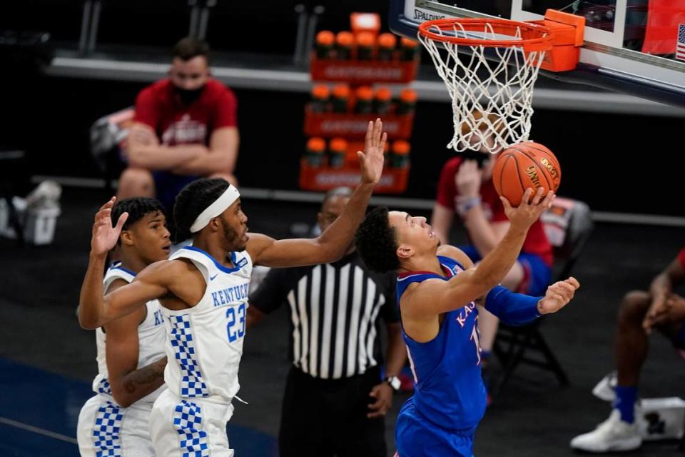 Kansas forward Jalen Wilson (10) had 23 points and 10 rebounds in the Jayhawks’ 65-62 victory over Kentucky last season in the Champions Classic.