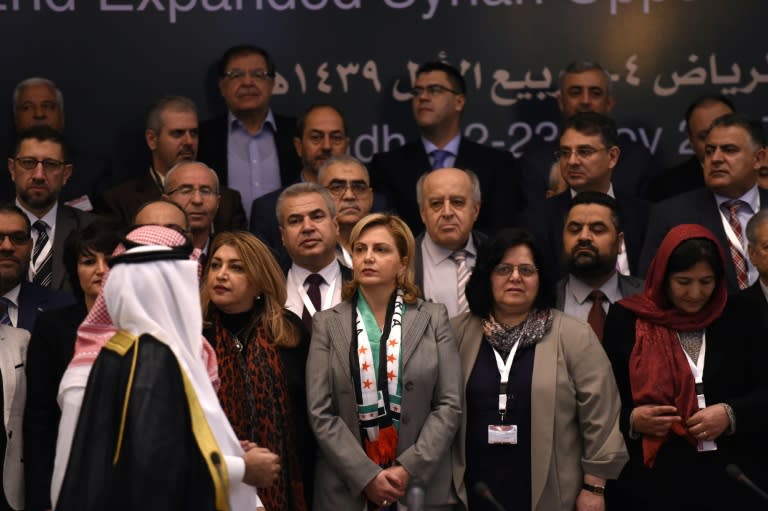 A picture taken on November 22, 2017 shows members of Syrian opposition groups attending a Saudi-sponsored meeting in Riyadh to try and form a unified delegation to UN-brokered peace talks