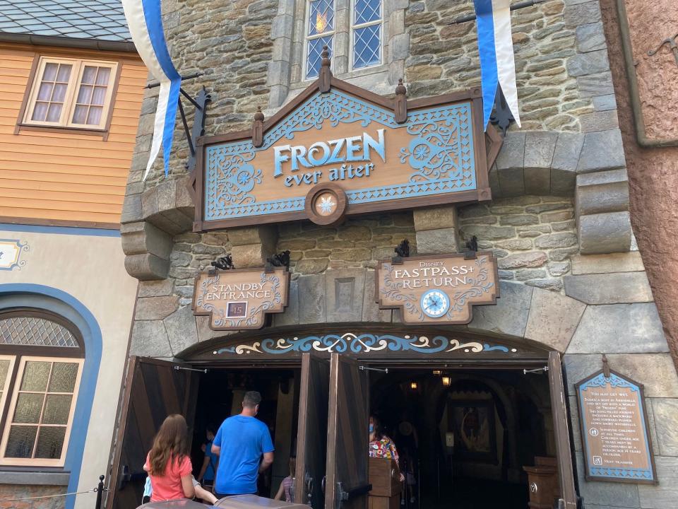 The entrance to Frozen Ever After at Disney World in August 2021.