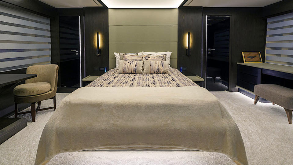 When you want quiet space, the master suite and other bedrooms offer seclusion. - Credit: Courtesy Okean Yachts