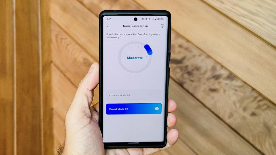 Anker Soundcore Space A40 showing noise cancellation setting in app