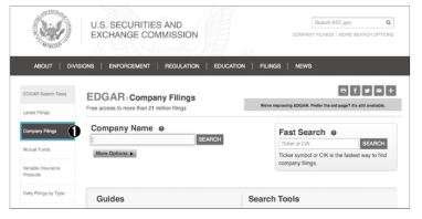 點選左方側欄的➊「Company Filings」（公司文件）。