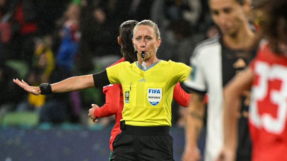 Penso disallows a goal for offside during the Women's World Cup match between Germany and Morocco at Melbourne Rectangular Stadium. - William West/AFP/Getty Images
