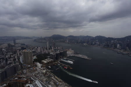 A general view of downtown Hong Kong and Victoria Harbour in China July 9, 2015, as Typhoon Linfa approaches. REUTERS/Bobby Yip