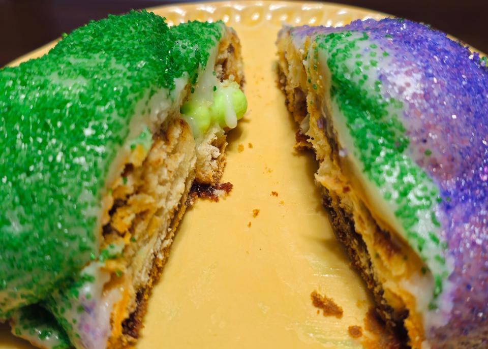 Cha Cha's Hiland Bakery offers king cake in slices and rounds. Find the baby inside for good luck.