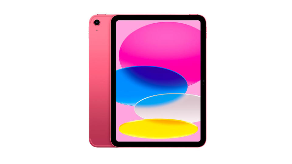 A shot of the pink iPad 10th gen on a white background