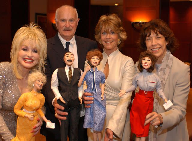 <p>R. Diamond/WireImage</p> The main cast of the 1980 film '9 to5': (from left) Dolly Parton, Dabney Coleman, Jane Fonda and Lily Tomlin.