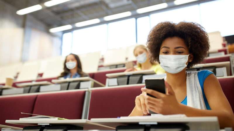 College student wearing mask