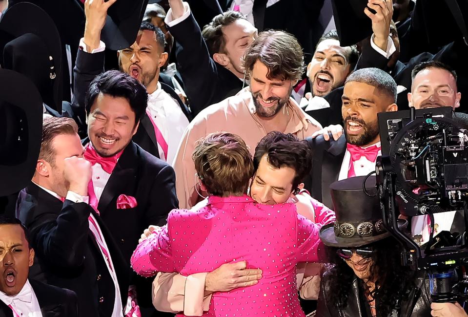 Sam Hunt, Simu Liu, Ryan Gosling, Mark Ronson and Slash perform 'I'm Just Ken' from "Barbie" onstage during the 96th Annual Academy Awards at Dolby Theatre on March 10, 2024 in Hollywood, California.