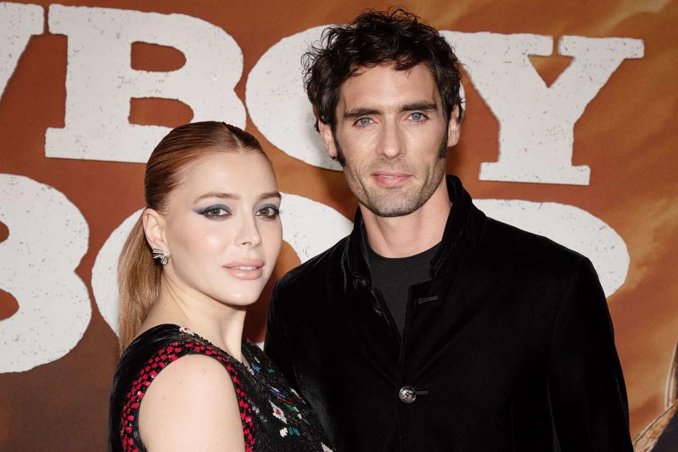 <p>MediaPunch/Shutterstock</p> Elena Satine and Tyson Ritter in November 2021