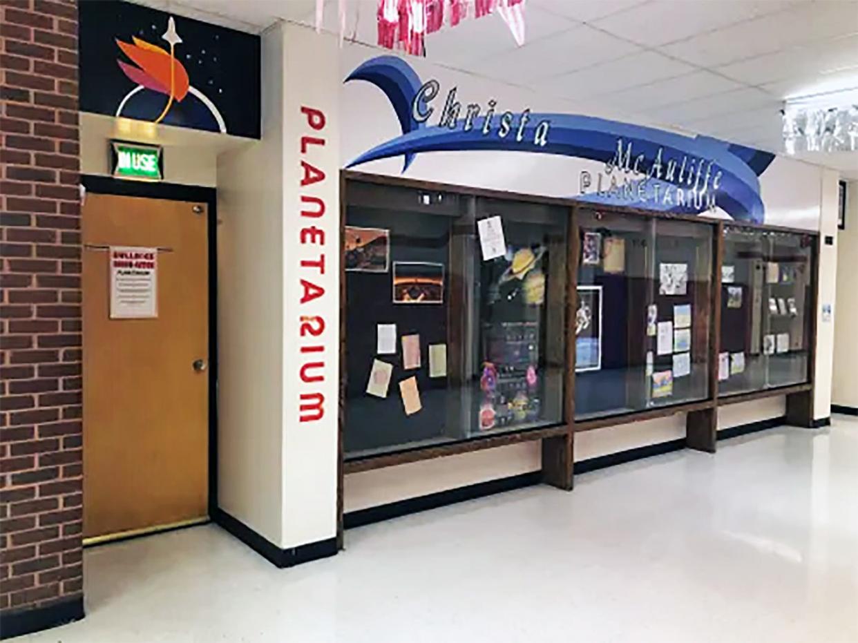 The entrance to the Christa McAuliffe Planetarium at Centennial High School.