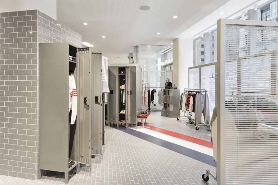 Thom Browne created a locker room for one of the pop-ups.