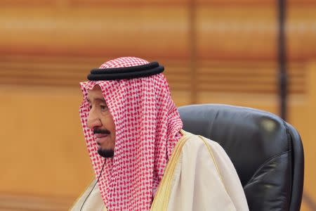 Saudi Arabia's King Salman bin Abdulaziz Al-Saud looks on during the meeting with China's President Xi Jinping (not pictured) at the Great Hall of the People in Beijing, China March 16, 2017. REUTERS/Lintao Zhang/POOL