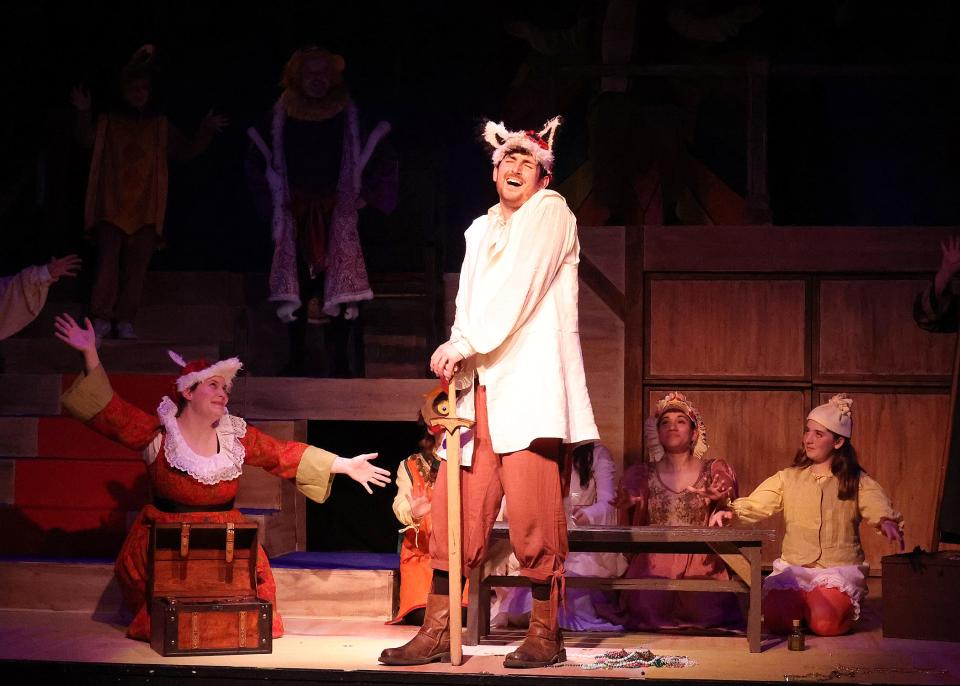 All the other animals surround clever trickster Reynard the Fox, center, played by Brian Lore Evans, a well-known voice actor, at Cape Cod Theatre Company/Harwich Junior Theatre.