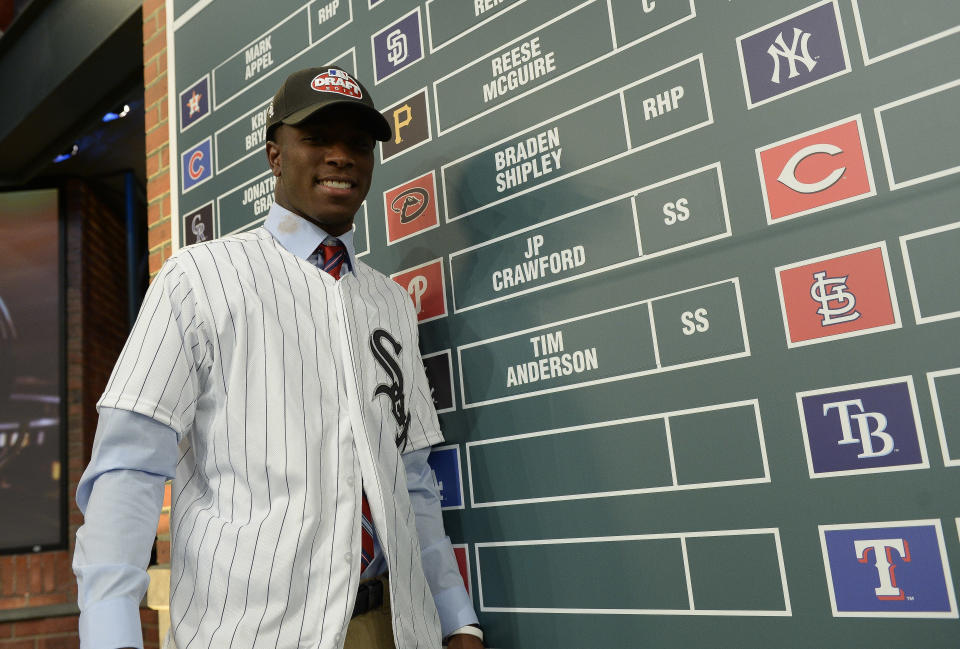 The White Sox took Tim Anderson with the 17th overall pick of the 2013 MLB draft after he batted .495 at East Central Community College in Mississippi. (Photo by Jeff Zelevansky/Getty Images)