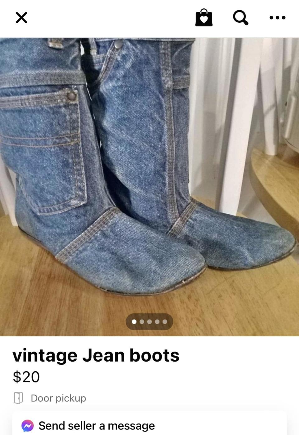 Vintage jean boots for sale for $20