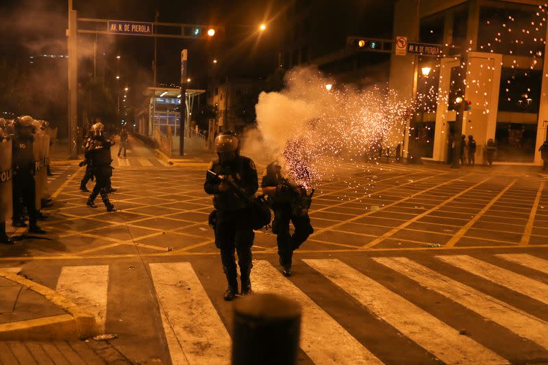 Demonstrators protest to demand President's step down, in Lima