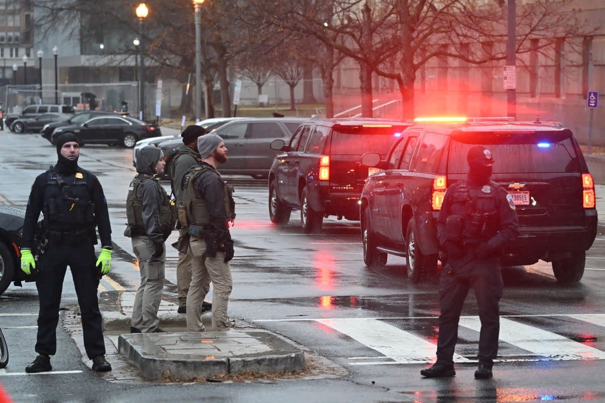 The motorcade with former US President Donald Trump arrives at federal court (AFP via Getty Images)