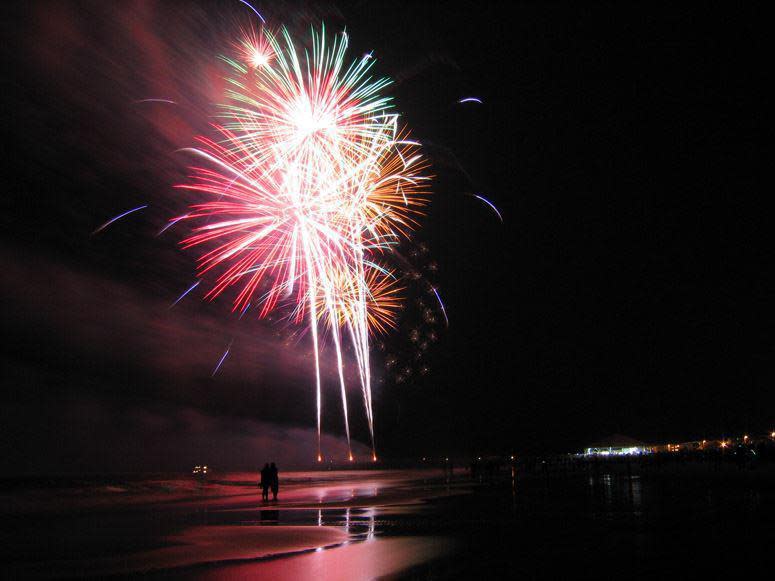 A fireworks show on Tybee Island lights up the sky on July 4th, 2019.