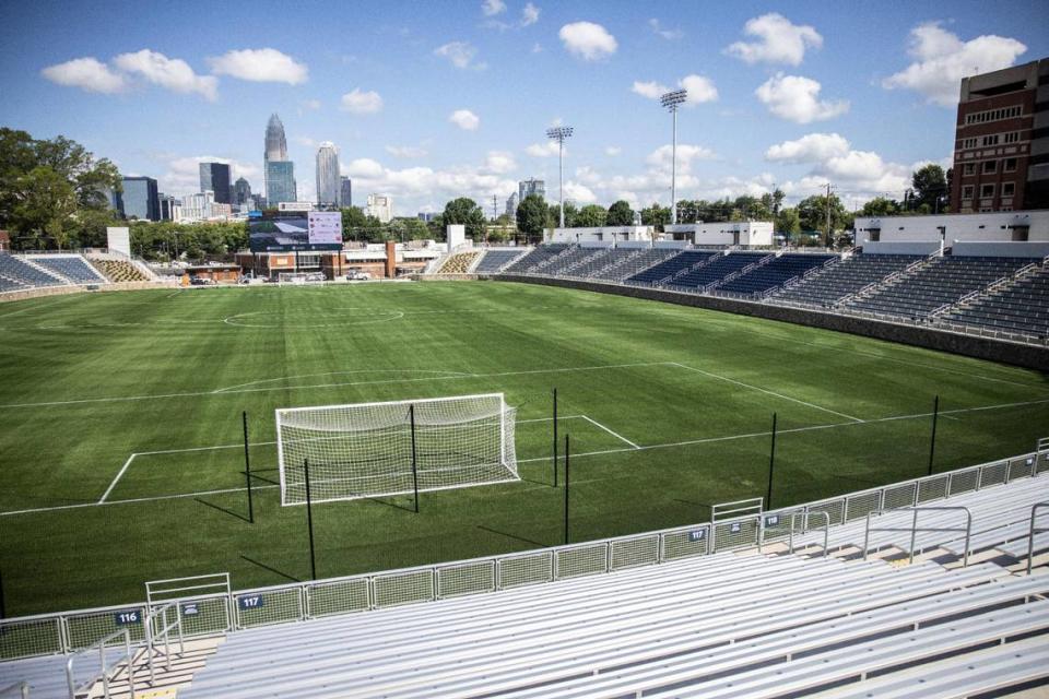 The new American Legion Memorial Stadium, seen on Wednesday, June 23, 2021, will debut July 7 with a pro soccer match between the Charlotte Independence and and New York Red Bulls II. Fireworks will follow the match.