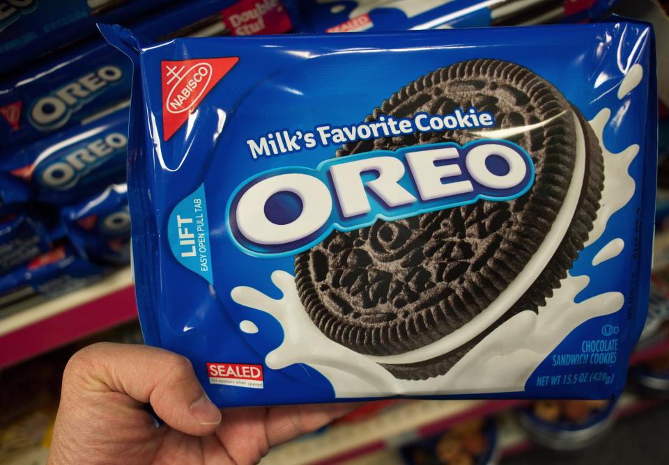 TO GO WITH AFP STORY US-LIFESTYLE-FOOD-OREO A March 7, 2012 photo shows a package of Oreo cookies in Washington, DC. Technically they're "chocolate sandwich cookies," a baked concoction of sugar, vitamin-enriched flour, canola oil, high-fructose corn syrup and, at the bottom of the list of ingredients, chocolate. But the Oreo cookie -- first baked in New York city 100 years ago on March 6, 2012 -- is much more than that. It's an American icon, the best-selling cookie in the nation, with plenty of fans around the world to boot. AFP PHOTO/Mandel NGAN (Photo credit should read MANDEL NGAN/AFP/Getty Images) ORIG FILE ID: 509464791