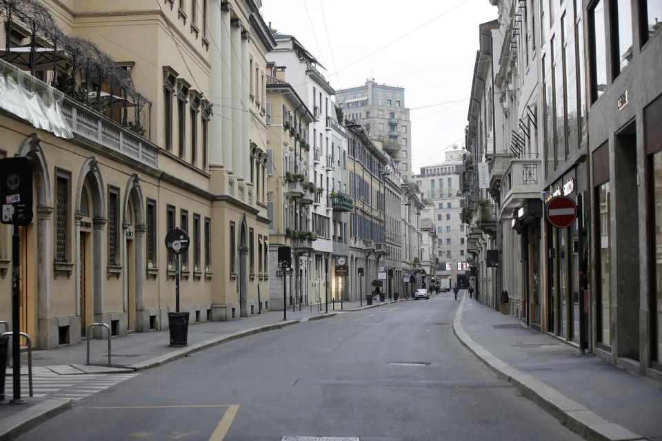 Image: A deserted street in downtown Milan, Italy, Thursday, March 12, 2020 (Luca Bruno / AP)