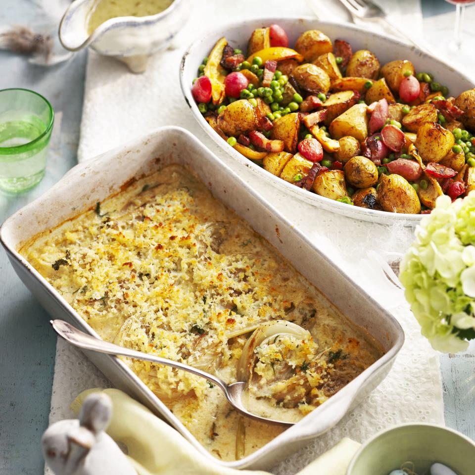 <p>This deliciously creamy <a href="https://www.goodhousekeeping.com/uk/food/recipes/a535649/fennel-and-lemon-rack-of-pork/" rel="nofollow noopener" target="_blank" data-ylk="slk:fennel" class="link rapid-noclick-resp">fennel</a> <a href="https://www.goodhousekeeping.com/uk/food/recipes/a29367297/smoked-haddock-celeriac-gratin/" rel="nofollow noopener" target="_blank" data-ylk="slk:gratin" class="link rapid-noclick-resp">gratin</a> is topped with a crunchy gruyere crumb and is the perfect accompaniment to any Christmas meal. </p><p><strong>Recipe: <a href="https://www.goodhousekeeping.com/uk/food/recipes/a33307734/gruyere-fennel-gratin/" rel="nofollow noopener" target="_blank" data-ylk="slk:Fennel gratin" class="link rapid-noclick-resp">Fennel gratin</a></strong></p>