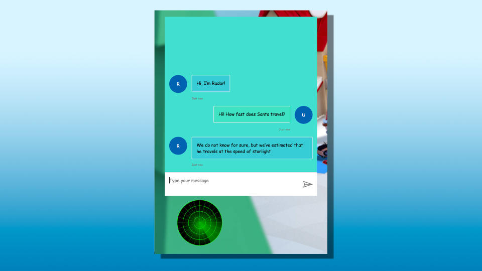 Screenshot showing NORAD's RADAR chatbot