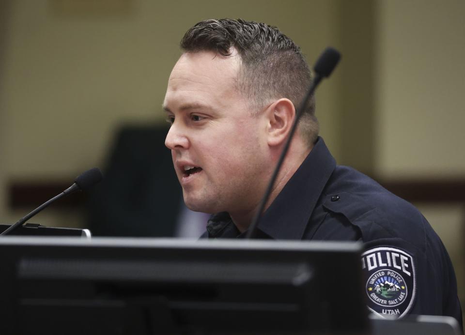 Unified Police Sgt. Zack Young speaks during a House Law Enforcement and Criminal Justice Committee meeting on HB418, Student Offender Reintegration Amendments, at the Capitol in Salt Lake City on Wednesday, Feb. 7, 2024. | Laura Seitz, Deseret News