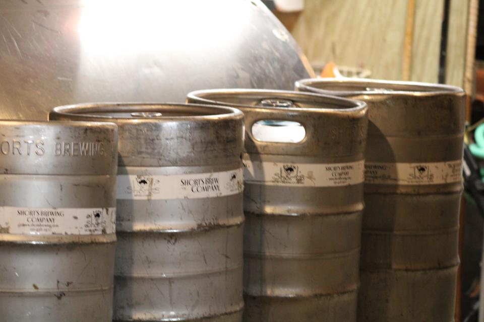 Barrels of beer at Short's Brewery.