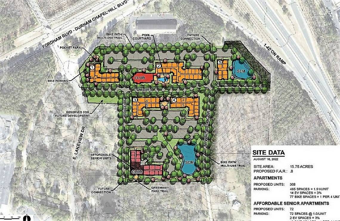 Developer Bryan Properties made a few changes to the Gateway project site plan, including a different orientation for the senior housing located in the bottom left corner. The project also could have a connection for a future interstate pedestrian bridge.