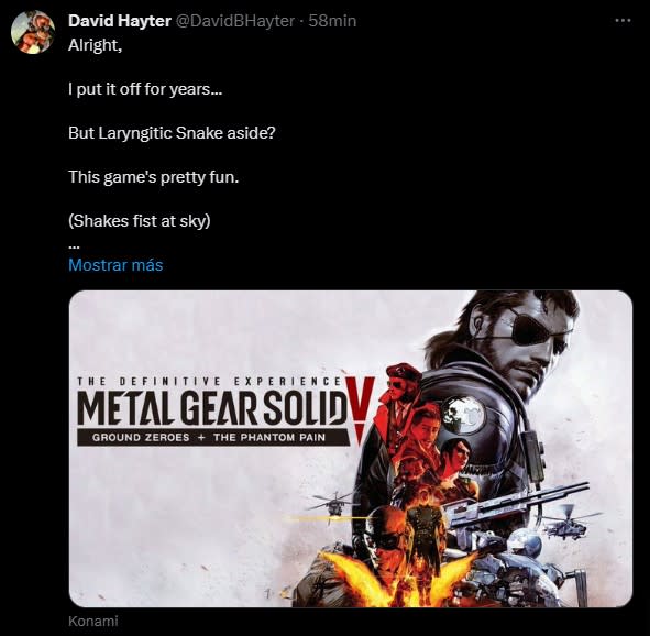 David Hayter por fin jugó Metal Gear Solid V: The Phantom Pain