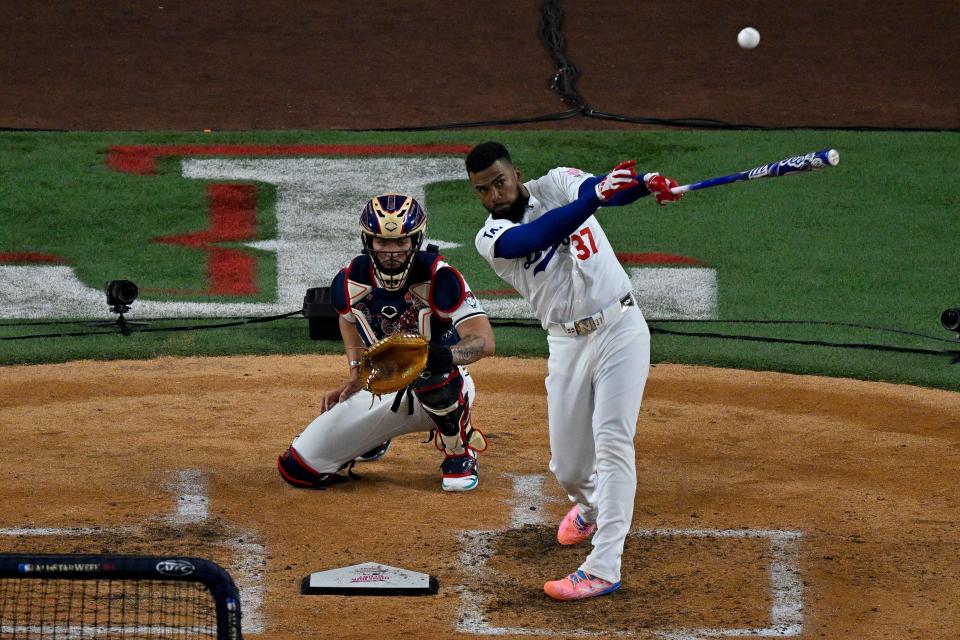 Teoscar Hernandez of the Dodgers bats won the Home Run Derby on Monday night.