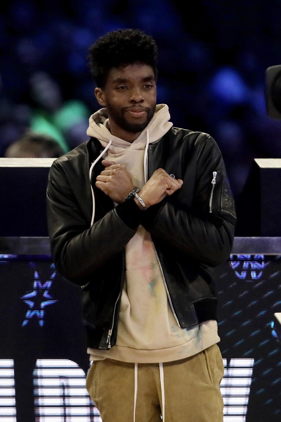 CHICAGO, ILLINOIS – FEBRUARY 15: Chadwick Boseman is introduced in the 2020 NBA All-Star – AT&T Slam Dunk Contest during State Farm All-Star Saturday Night at the United Center on February 15, 2020 in Chicago, Illinois. (Photo by Jonathan Daniel/Getty Images)