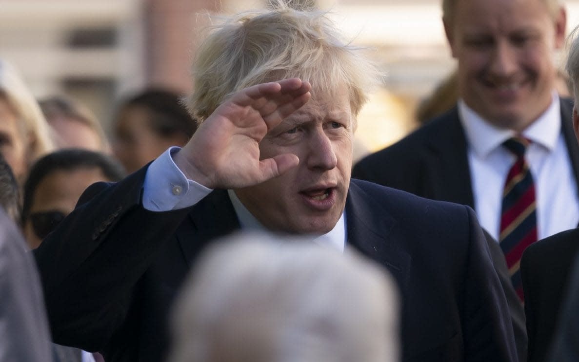 Hands up if you're optimistic: Prime Minister Boris Johnson on a visit to Doncaster today - Getty Images Europe
