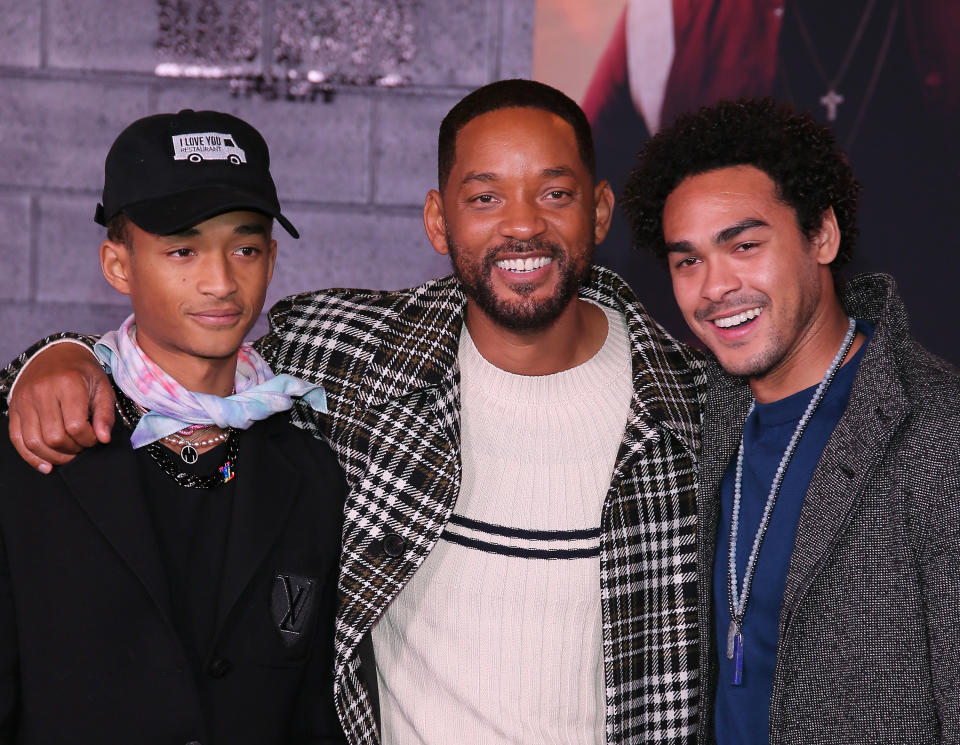 Will Smith and older son Trey (pictured right, with Jaden Smith) fought off a tarantula in a new video posted by the star. (Photo: Jemal Countess/FilmMagic)