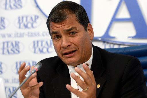 El presidente ecuatoriano, Rafael Correa, participa en una conferencia de prensa en Moscú el 29 de octubre de 2013 (AFP | Kirill Kudryavtsev)