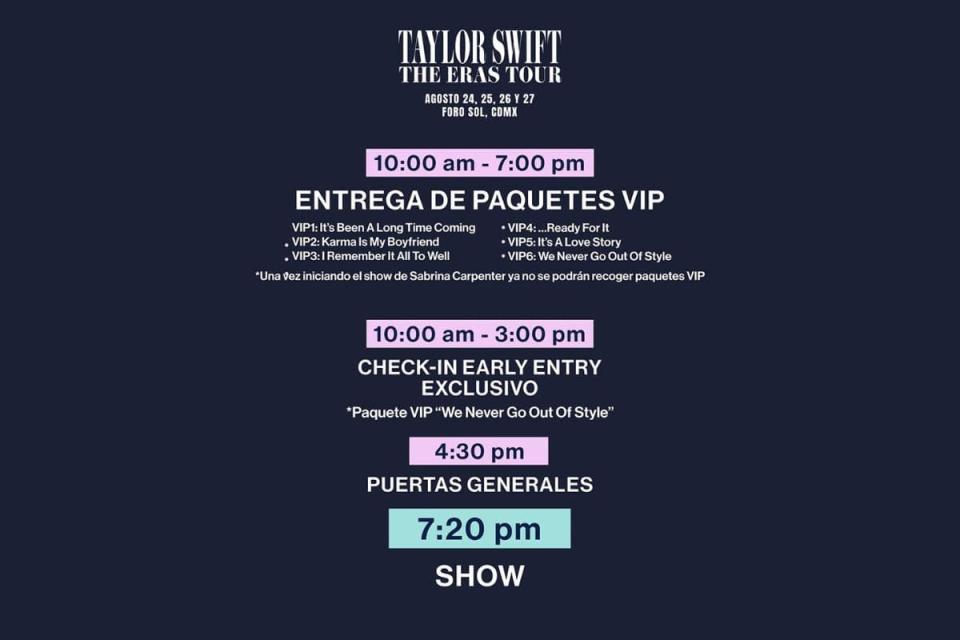 horarios concierto taylor swift mexico