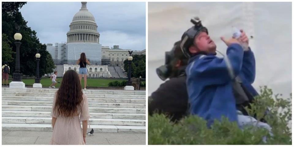 Peyton Reffitt (L) and her father, Guy Reffitt (R), who has been given the longest sentence for a Capitol rioter