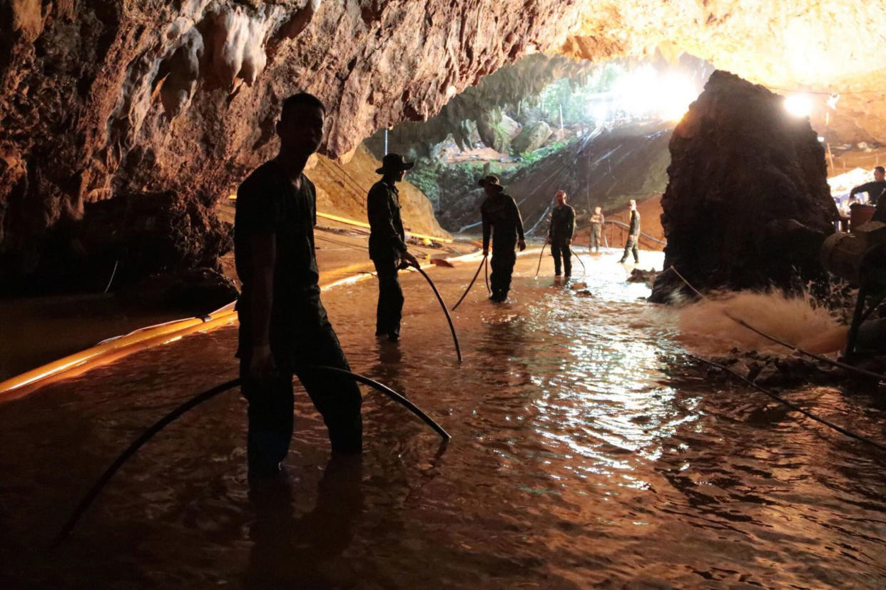 <em>Disaster – divers have revealed that the operation to free the last of the boys trapped in a flooded Thai cave could have ended in disaster (Picture: AP)</em>