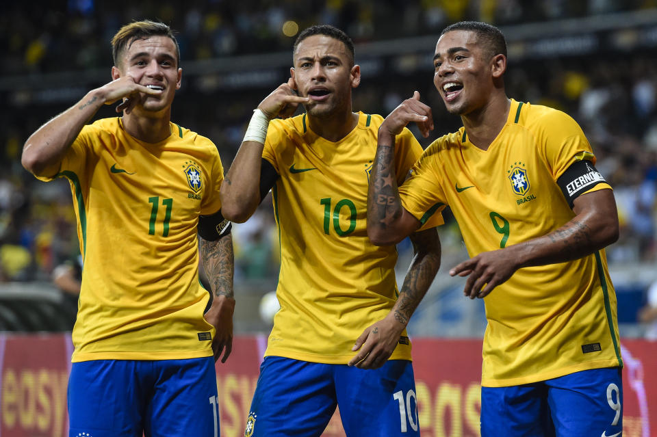 Philippe Coutinho, Neymar and Gabriel Jesus lead a fearsome Brazil attack into the 2018 World Cup. (Getty)